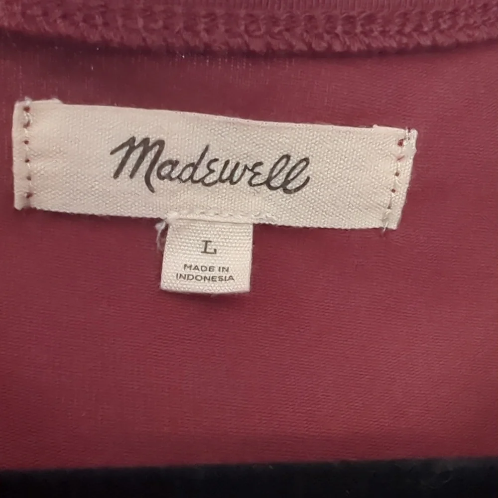 Madewell Maroon Sheer Puff Sleeve Large Top - Picture 4 of 5